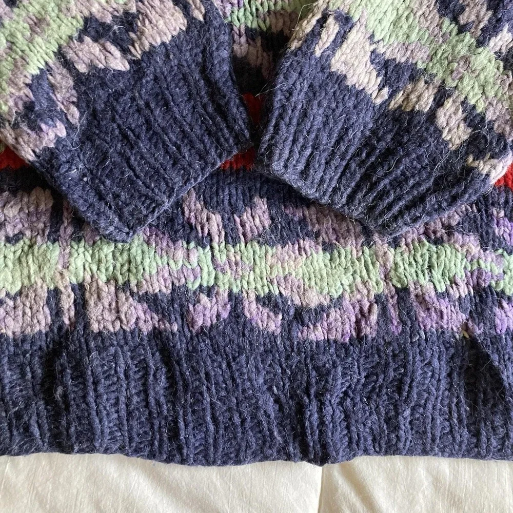 Vtg 100% Wool Ecuadorian Chunky HandKnit Sweater Mens L Fair Isle Rustic Cabin